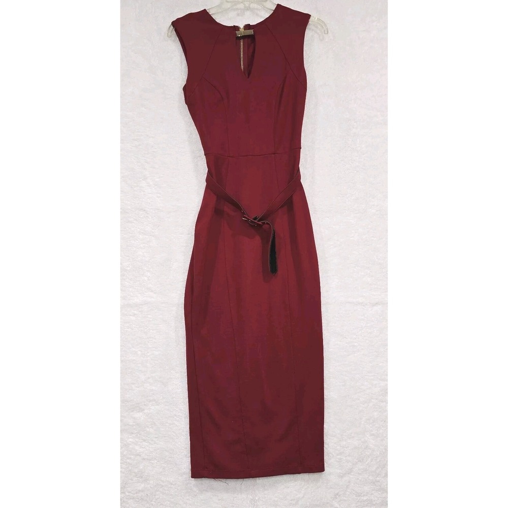 HMS-Hot Miami Styles Form-Fitting Stretch Evening Dress Sz‎ S Sexy Red With Belt